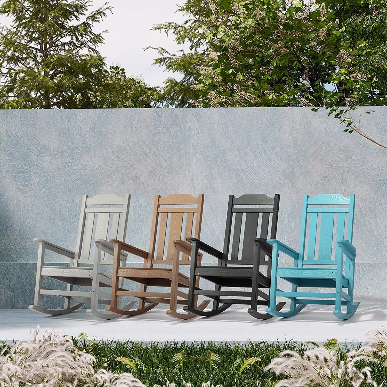 Cadeiras de balanço traseiro de alta qualidade, cadeiras anti-uv de plástico, adirondack, para áreas externas, pátio, jardim, cadeira de balanço