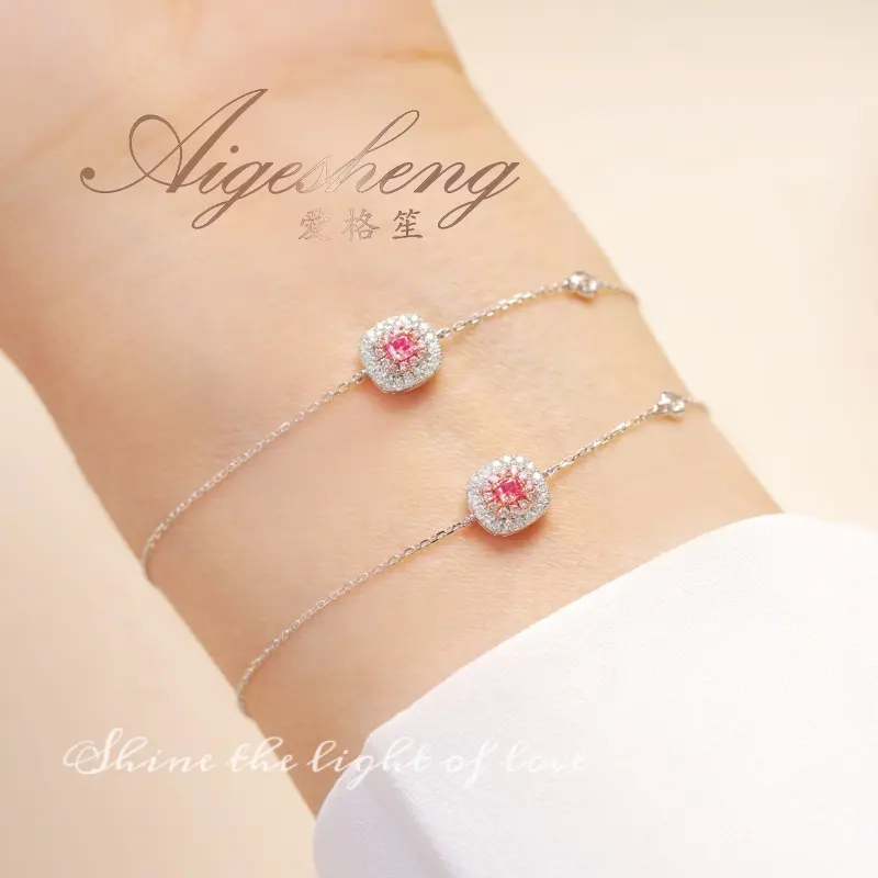Aigesheng recién llegados hermosa joyería 18K oro real y conjunto de pulsera de diamante Rosa natural para mujer