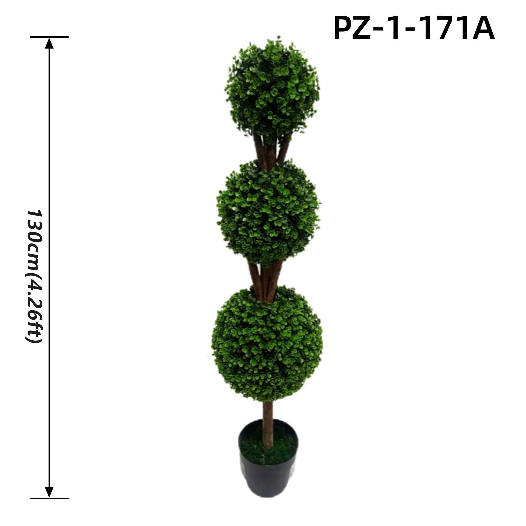 Arbre topiaire artificiel triple d'eucalyptus vert (130 cm/4,26 pieds)