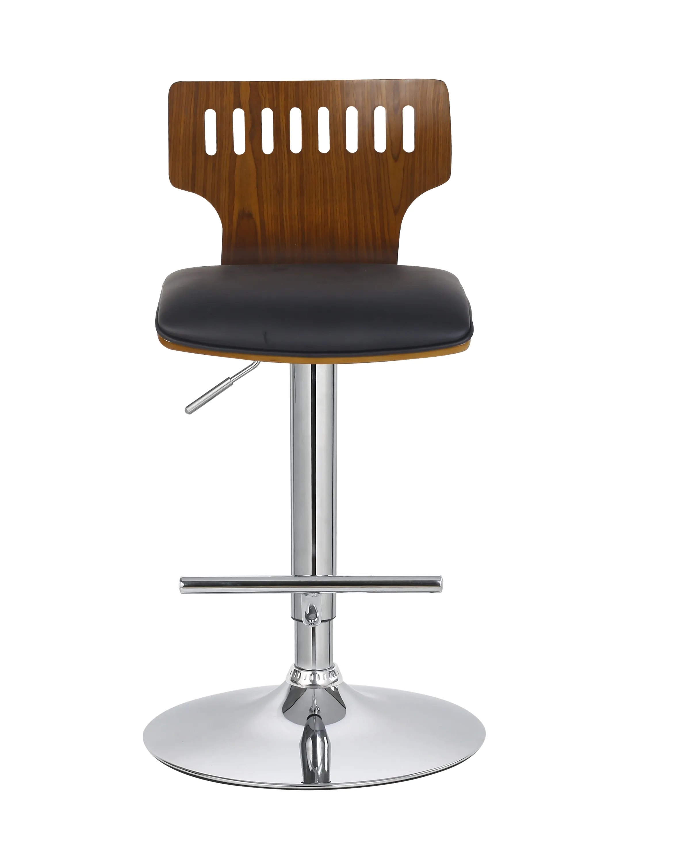 Hot sale Modern New Design Revolving High Bar Stool Bar Chair Chrome Gas Plated Luxury Curved Wood Bar Stool Chair