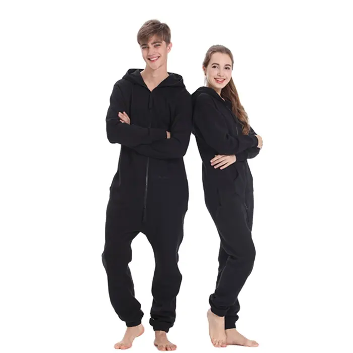 Costume Union en micropolaire de vacances personnalisé pour hommes adulte Onesie à capuche une pièce pyjama 2 poches 2 fermeture éclair combinaison