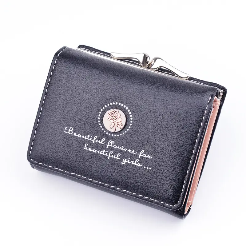 Women Mini Coin Purses Female Metal Hasp Short Key Wallets Sheepskin Card ID Holder Money Clip Bag Thread Waterproof PU Opp Bag