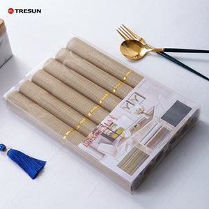 豪华餐垫黑色灰色金色餐垫塑料乙烯基编织桌 PVC 餐垫套装 - Product Image 5