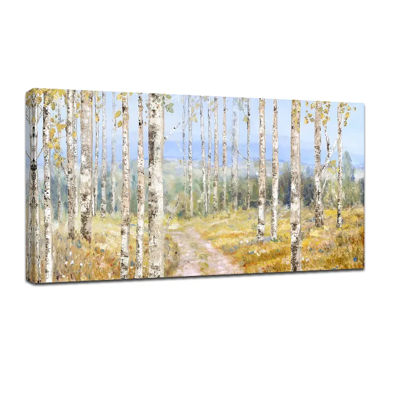 Dipinto a mano su ordinazione autunno aspen alberi erba pittura a olio di paesaggio su tela di canapa