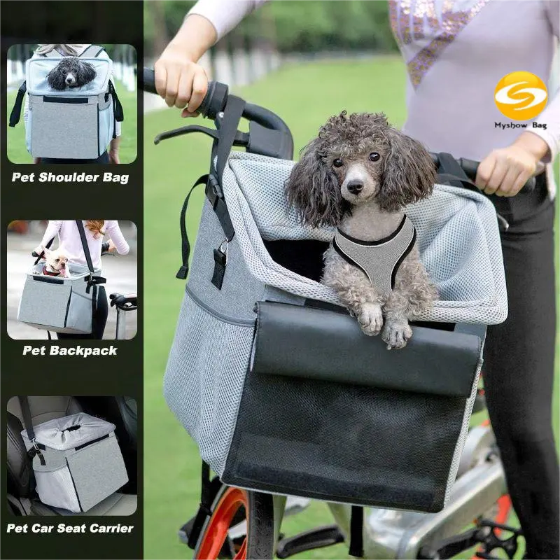 Mochila transportadora ventilada de lado suave cesta de bicicleta para perros y mascotas para manillar de bicicleta pequeño mediano