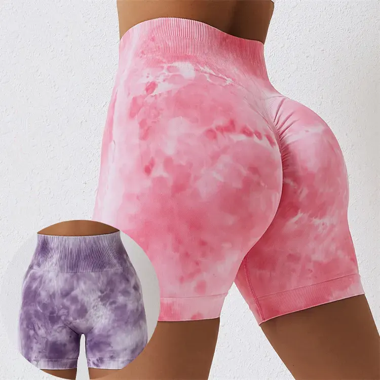 Aoyema Tie-Dye Seamless Sweatpants Calcinhas das Mulheres de cintura alta e quadris apertados Yoga Leggings Correr Esportes Secagem Rápida Mulheres Shorts