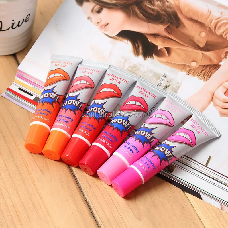 6 colori Waterproof Lip Gloss Long Lasting Romantic Bear Lipstick Tattoo Peel off Liquid Lip Wow Tint Lip Gloss Pack Labiales