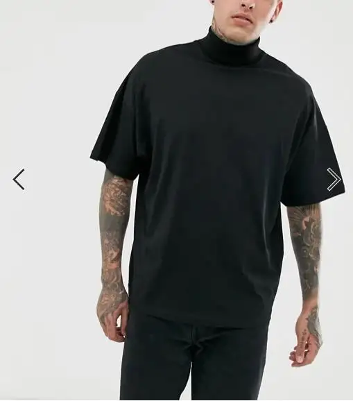 IP hop-camiseta personalizada en blanco para hombre, camisa de 50 Poly 50 de algodón con cuello de tortuga, camiseta negra de punto único