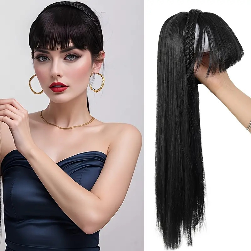 Doppia treccia fascia capelli capelli lisci blocco di riparazione naturale nero