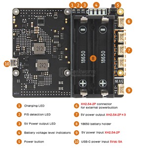 X1201 Geekworm Raspberry Pi 5 18650 up V1 1 1 scheda di gestione della potenza con accensione automatica per Pi 5 - Product Image 2