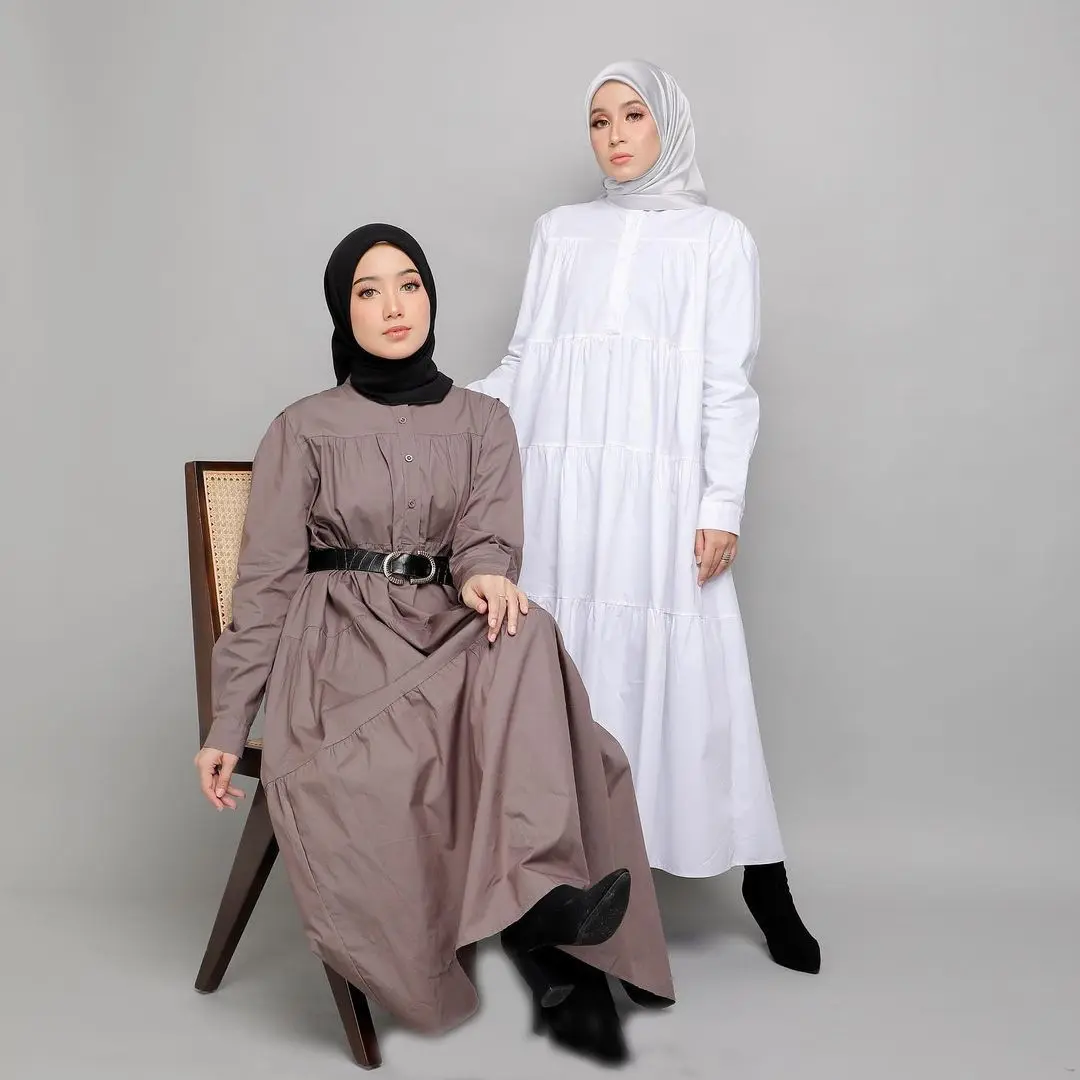 Vestido largo islámico para mujer musulmana, Vestido largo de algodón con manga larga abombada, talla libre, 2022