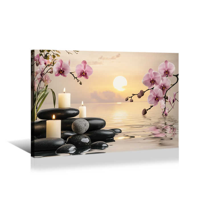 1pc Canvas Print Framed Relaxing Spa Decor: Sunset, Orchids & Zen Stones Print Decor Artwork Print Artwork for Home Shop Decor