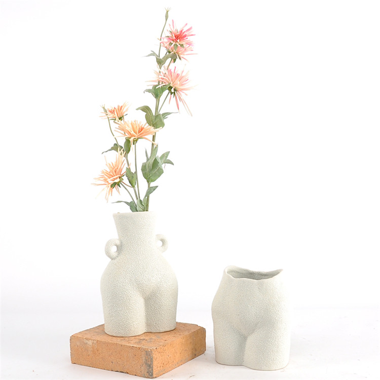 Hand made pottery white ceramic vases tabletop french artistic buns ass   body vase for home decor
