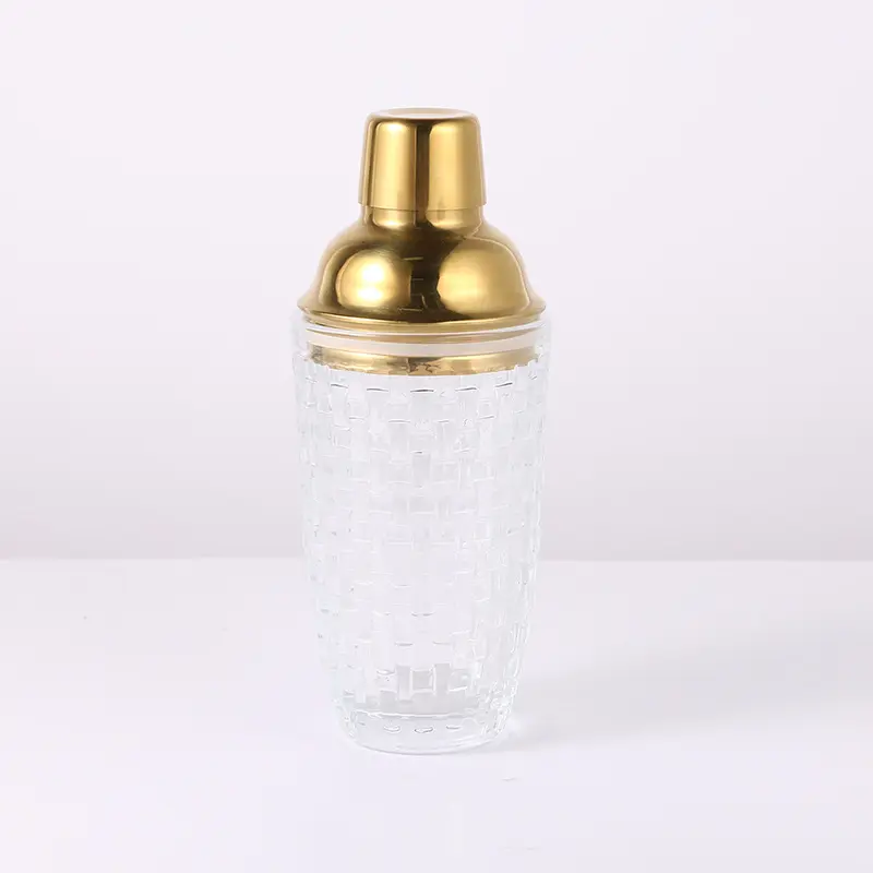 Pengocok Cocktail kaca emas baja tahan karat alat Bar Logo kustom keluaran baru