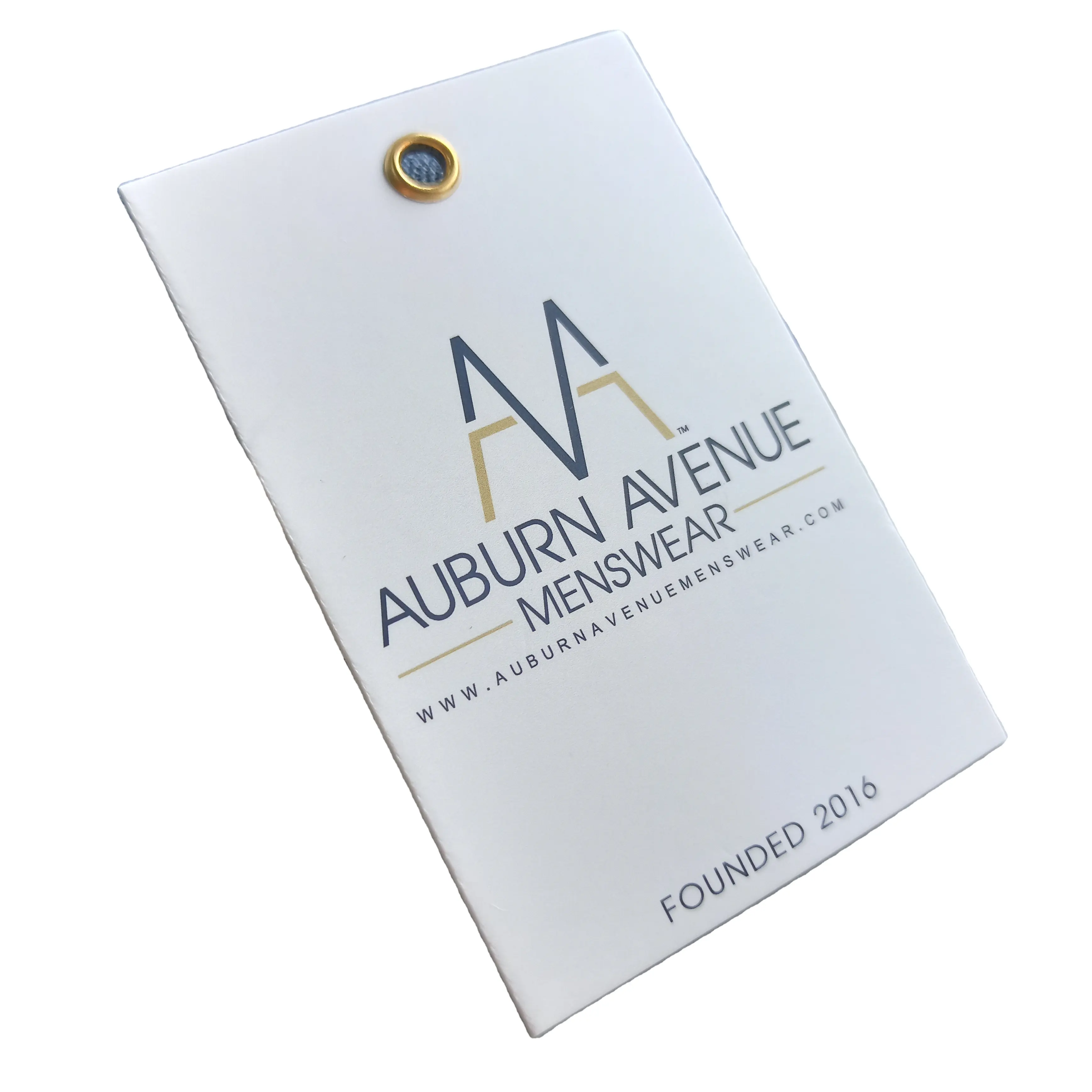 Targhetta in carta dal grossista Logo personalizzato accessori per abbigliamento nero etichette da appendere con occhiello in metallo per vestiti tessuto etichetta