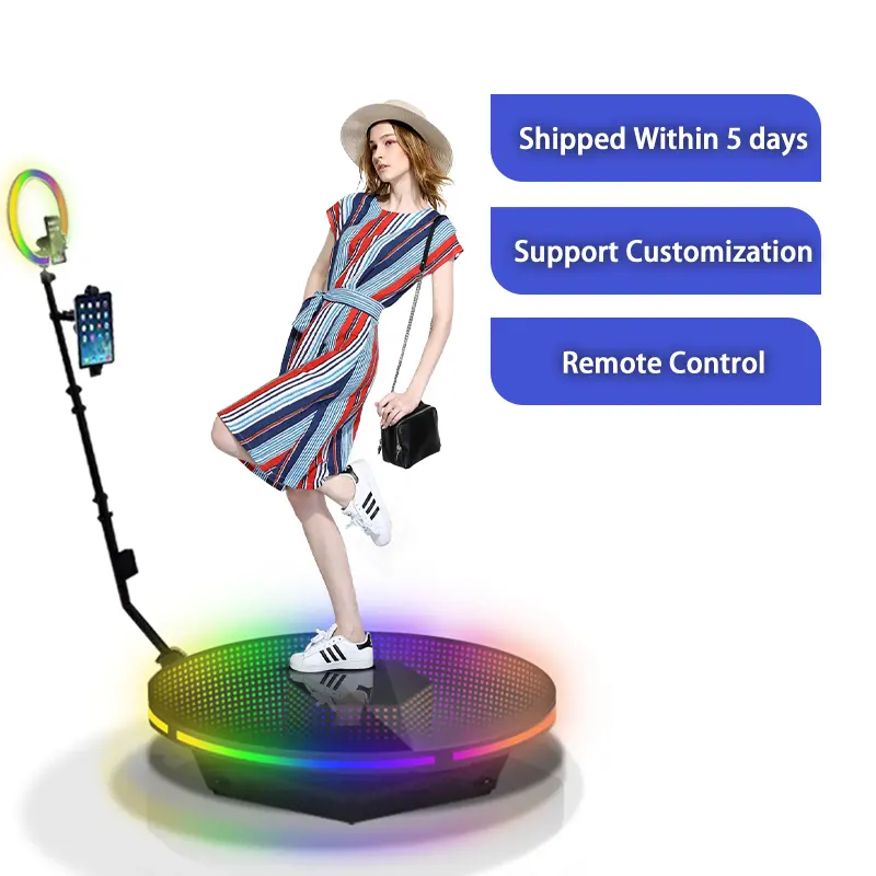 Mesin 360 desain baru lampu Led cermin Platform Selfie portabel Stan foto Putar 360 dengan dudukan Putar
