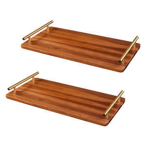 高品质时尚金属手柄家居装饰木制托盘现代上菜托盘 - Product Image 1