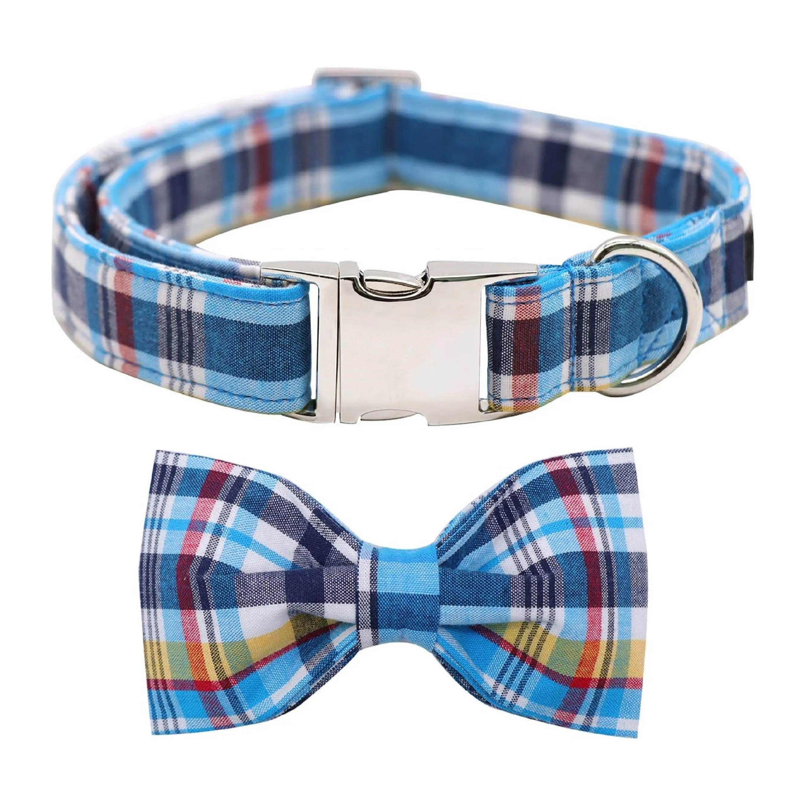 Factory OEM Custom Plaid Designs Set di collare per animali domestici morbido di alta qualità con papillon per Set regalo per cani e gatti 4 stagioni camminata quotidiana