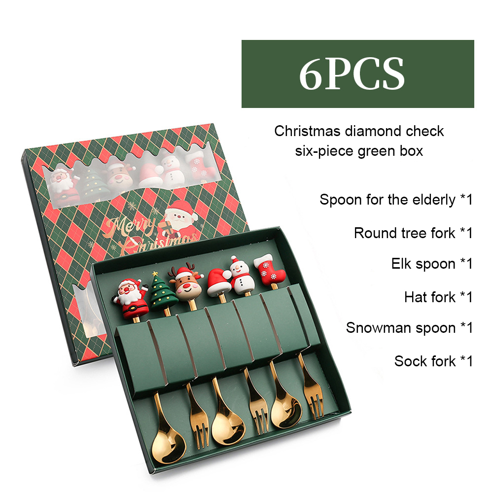 6Pcs cuillère et fourchette set + boîte de Noël