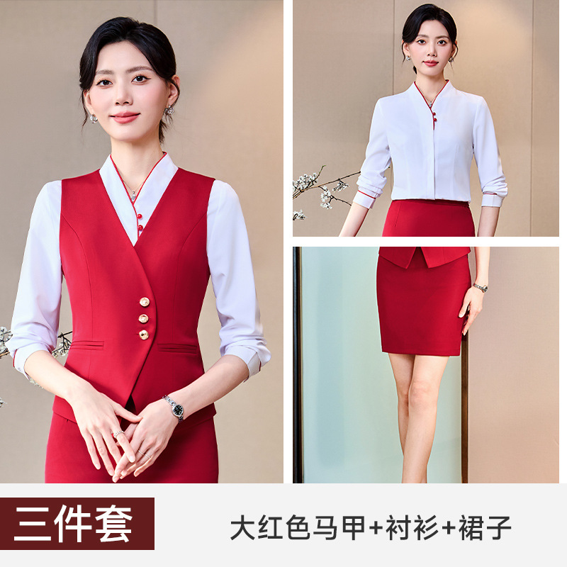 Bright red vest shirt dress