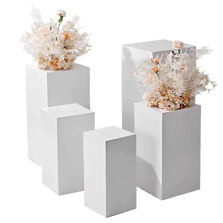 Présentoir en métal blanc or Dessert gâteau fleur carré décoration piédestal socle clair support cylindre mariage piliers pour partie