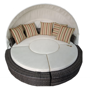 Cama de Sol de ratán para exteriores, mueble redondo de mimbre con dosel para piscina y jardín