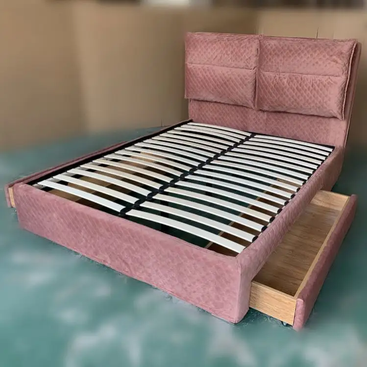 ชุดเครื่องนอนผ้าไม้หรูหราแบบโมเดิร์นทำจากไม้เฟอร์นิเจอร์เตียงขนาดควีนไซส์แบบญี่ปุ่น