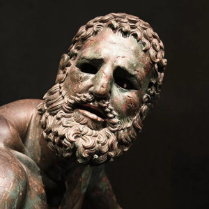 Lebensgroße Art-Deco-Bronzestatue im Freien Griechische Figur Boxer in Ruhe Skulptur mit Guss-und Offsetdruck zum Verkauf - Product Image 4