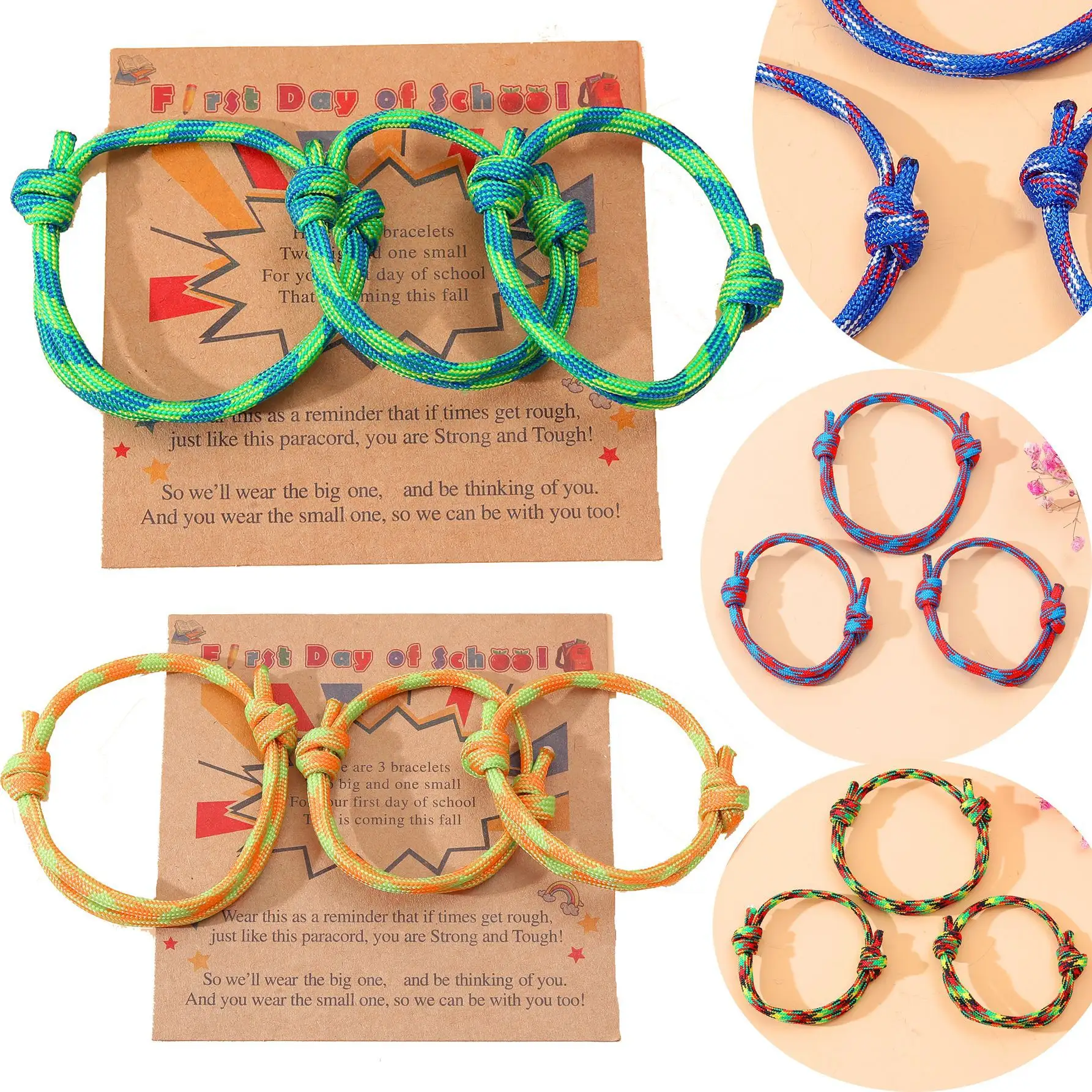Design de mode fait à la main réglable Sport cordon Bracelets Multi couleur tissé amitié famille maman Bracelet ensemble