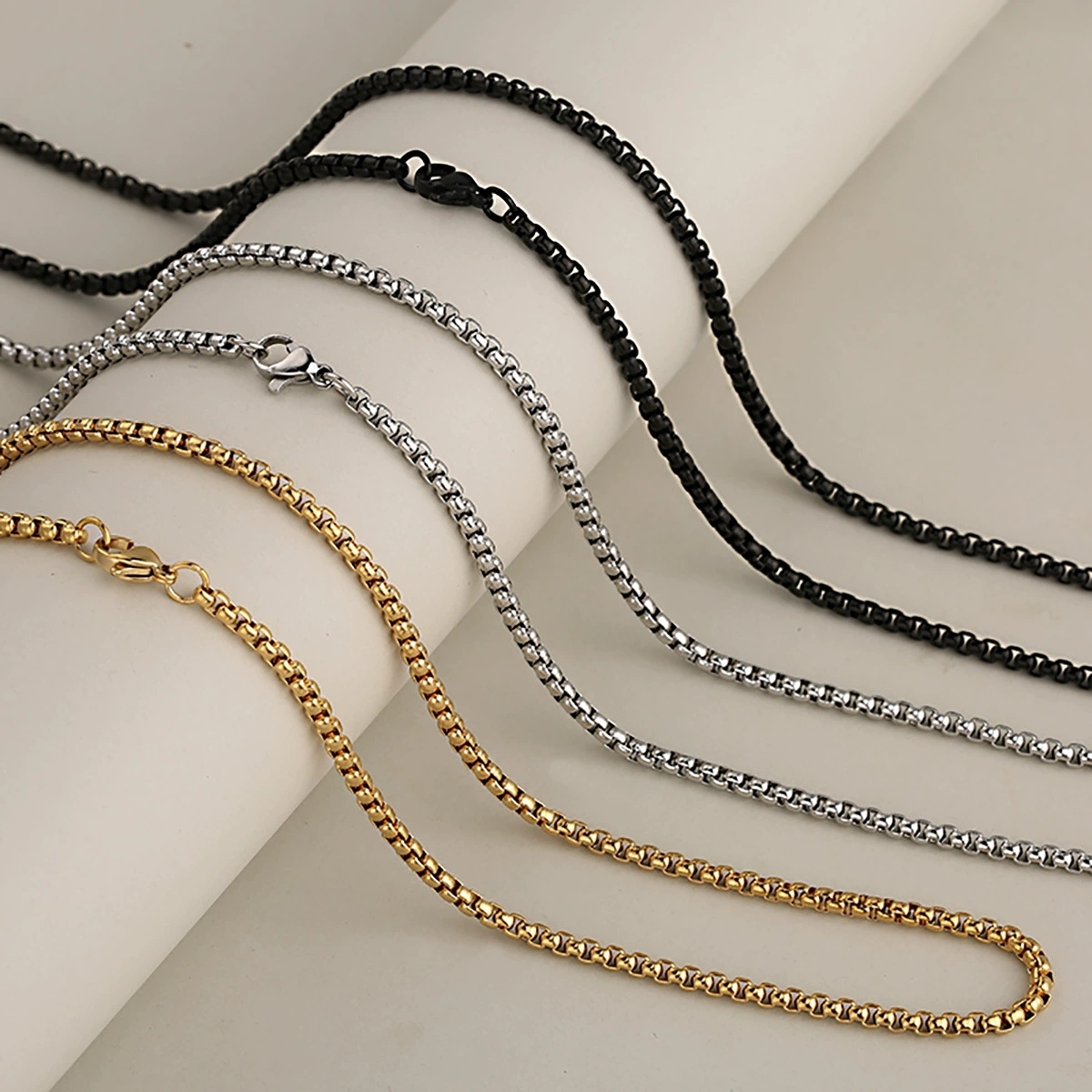 Gold 3mm Square Pearl Chain 60cm