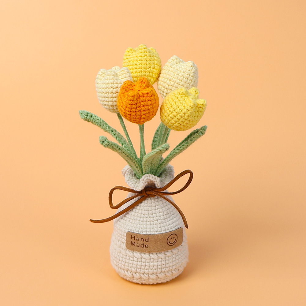 5 head gradient orange tulip potted (wool vase base)
