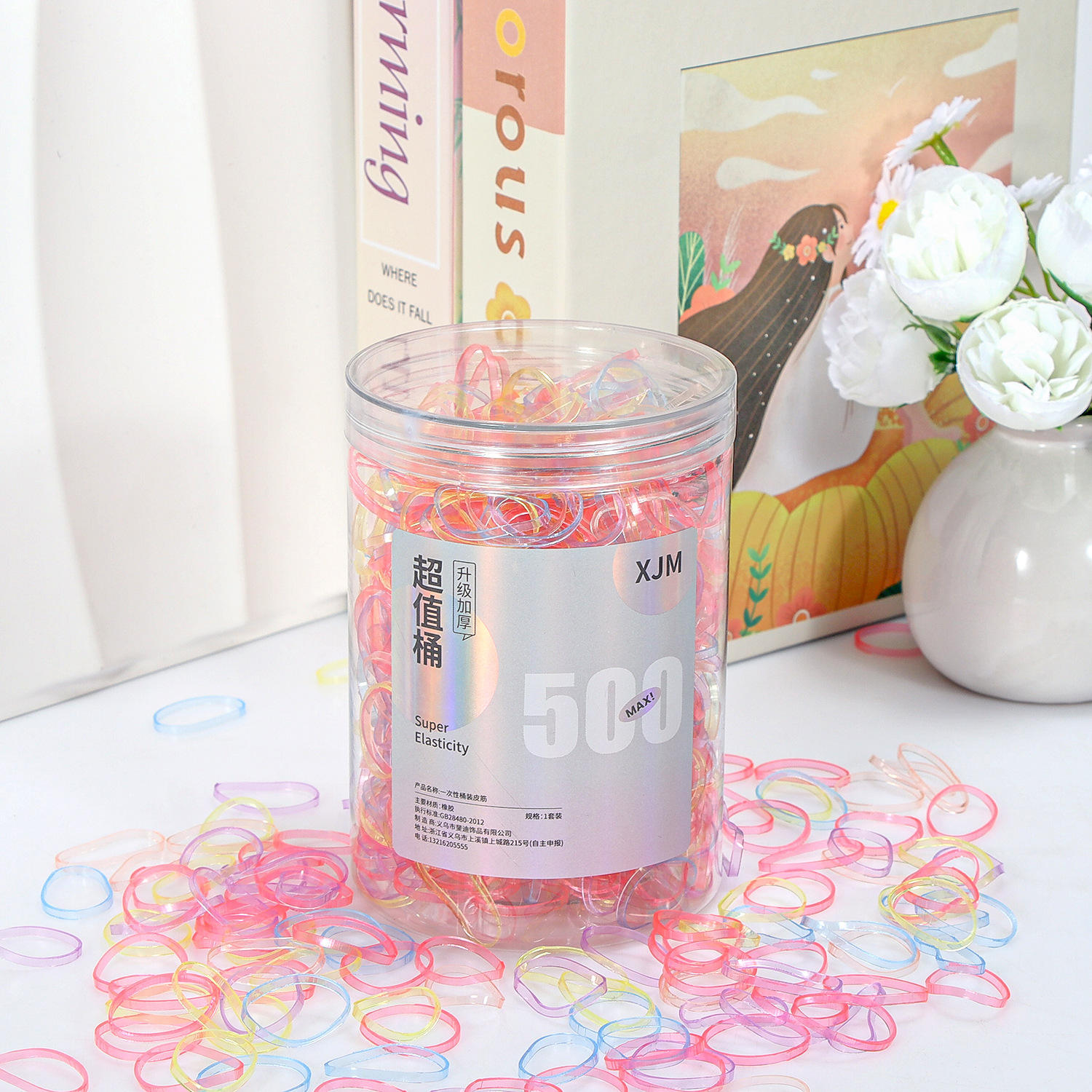 แถบยางวงกลมขนาดใหญ่หนาสีชมพูแบบคลาสสิก3ชิ้น1อ่าง