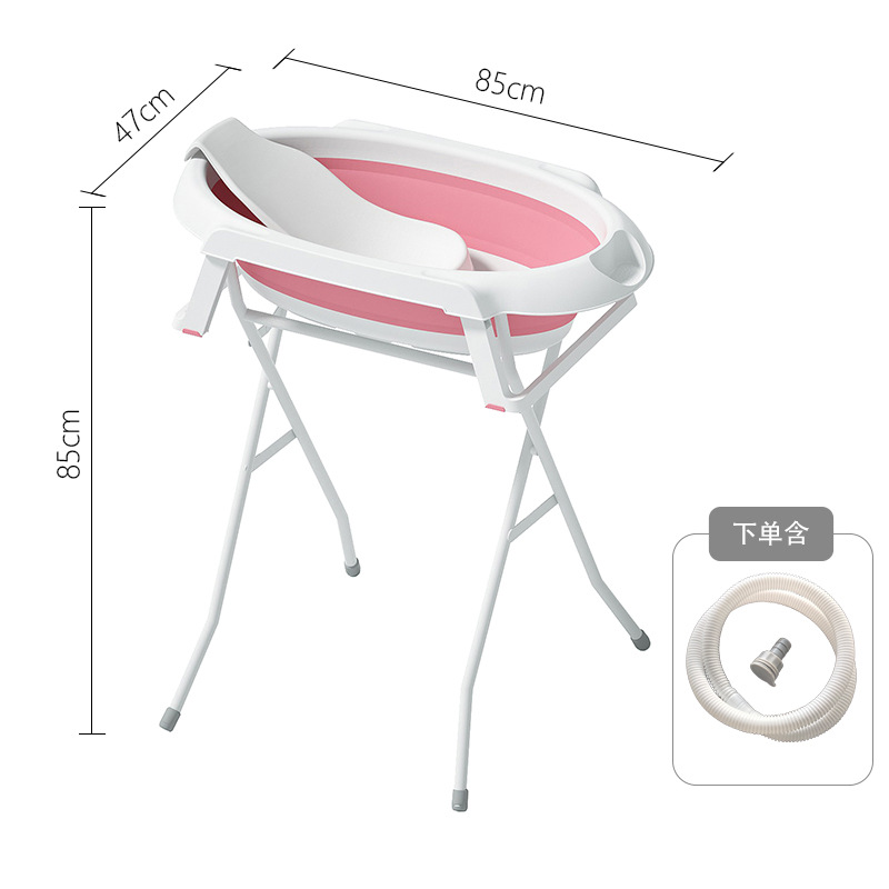 White stand + pink bath tub + white bath rack