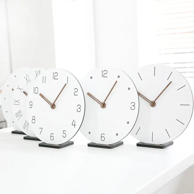 Kore tarzı Minimalist Mdf ahşap duvar saati özel Logo 12 inç Modern yuvarlak beyaz basit saatler
