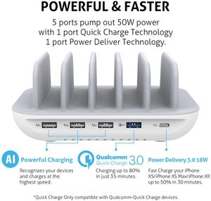 工厂台式机50w多设备5端口平板手机通用快速充电充电器4 USB 1 C型充电扩展坞