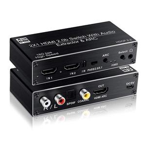 2x1 Conmutador 2 Entrada 1 Salida HD HDTV 2.0b ARC 4K 60Hz Conmutador con 3,5mm R/L Coaxial SPDIF Audio Extractor
