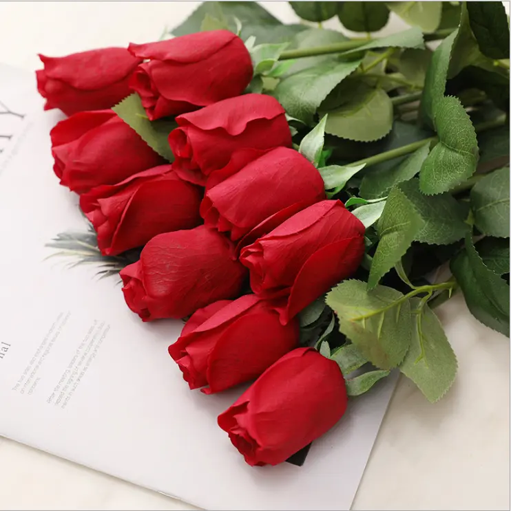 Ramo de rosas artificiales, decoración de boda, tacto Real de látex, Rosa Floral