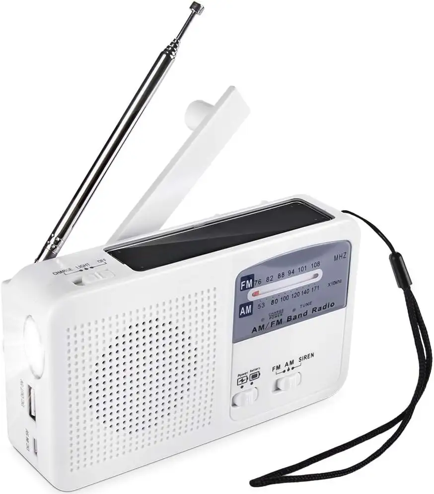 ポータブル緊急ラジオソーラーダイナモパワー充電式ハンドクランクFM/AMラジオワイヤレス携帯電話充電器サバイバルハイキング