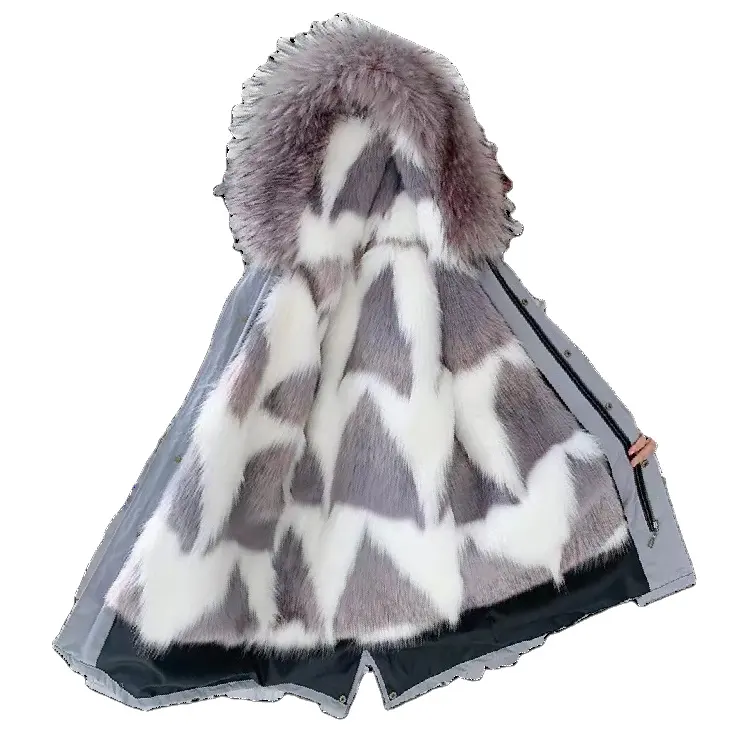 Benutzer definierte Winter Frauen Faux Fox Pelz Warm Hooded Coat Liner Abnehmbare Parka Jacke