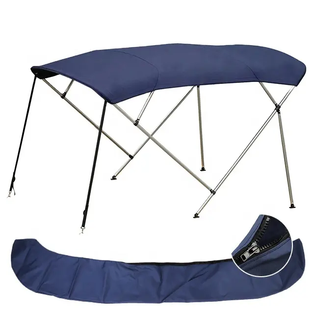 Capuchon de tente de bateau, en aluminium Polyester 600D de couleur bleu marine, avec poteau de Support arrière et bottine de rangement, 2x4