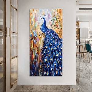Koyu mavi tavuskuşu tuval duvar sanatı hayvan kuş-göz görünümü 3D doku el yapımı yağlıboya tuval Modern ev dekoratif sanat