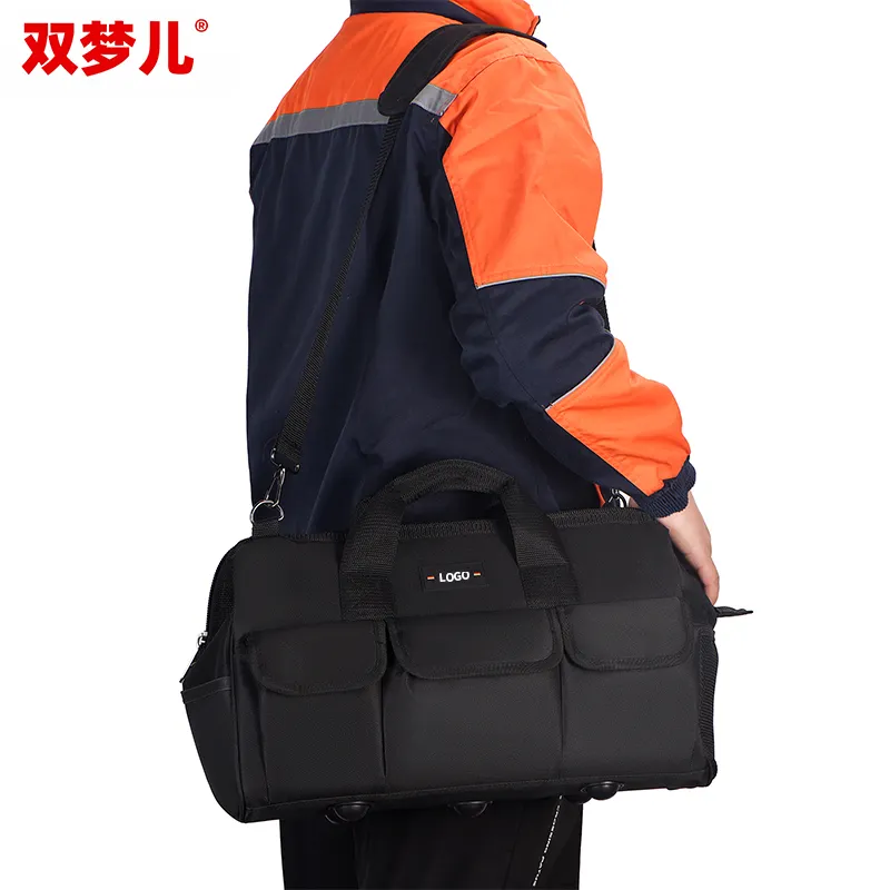 All black portable storage kit Plumber electrician Bag Large capacity thickened Oxford cloth plastic bottom tool bag