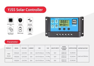 PWM Solar laderegler 12V/24V 10A -60A LCD-Display & 2 USB für Blei-Säure-Batterien Beleuchtungs regler Spannungs regler - Product Image 5