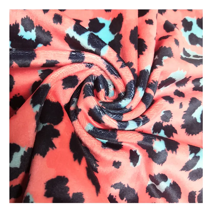 Kırmızı leopar desen yumuşak dokunmatik özel kadife malzeme kumaş dijital baskı tekstil