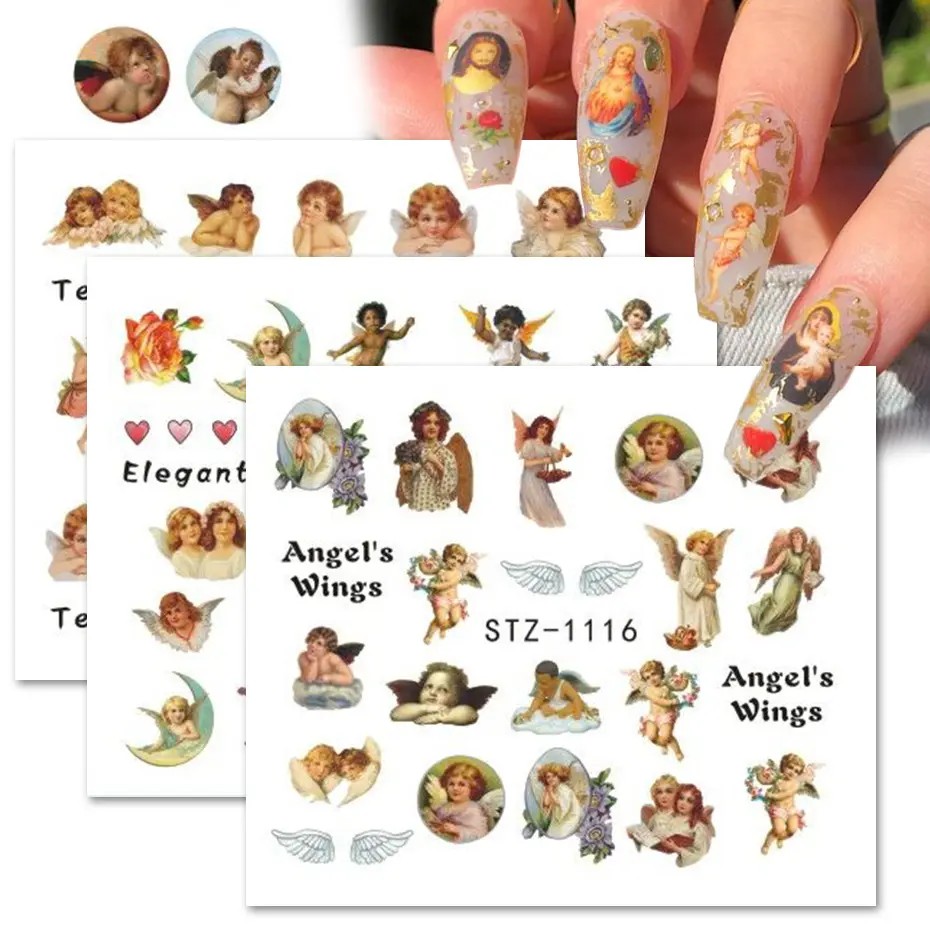 Angel Nail Art Stickers Virgin Mary cupido Water Transfer decalcomanie cursori Heaven Design Tattoo Accessories Manicure