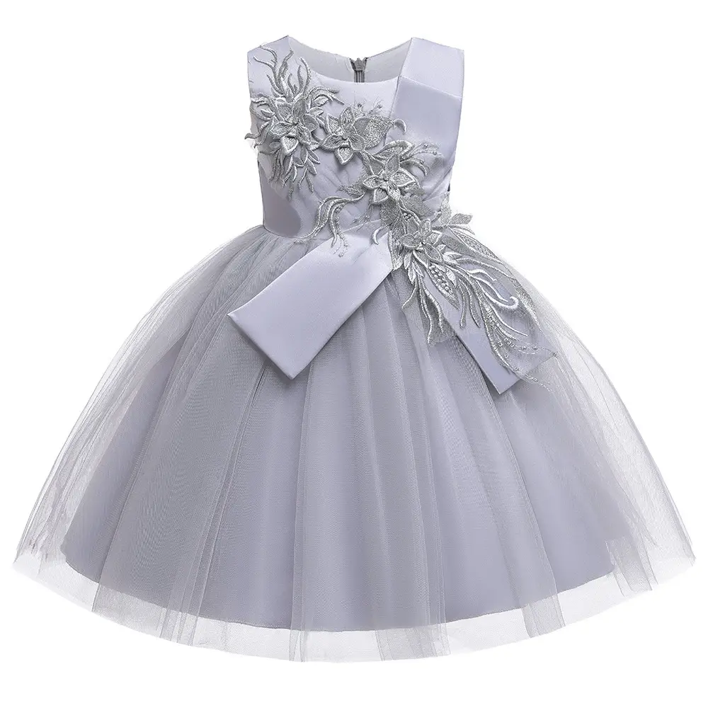 2024 vestido de flores para niños, vestido de gasa para niños, vestido de princesa de actuación de piano para niñas