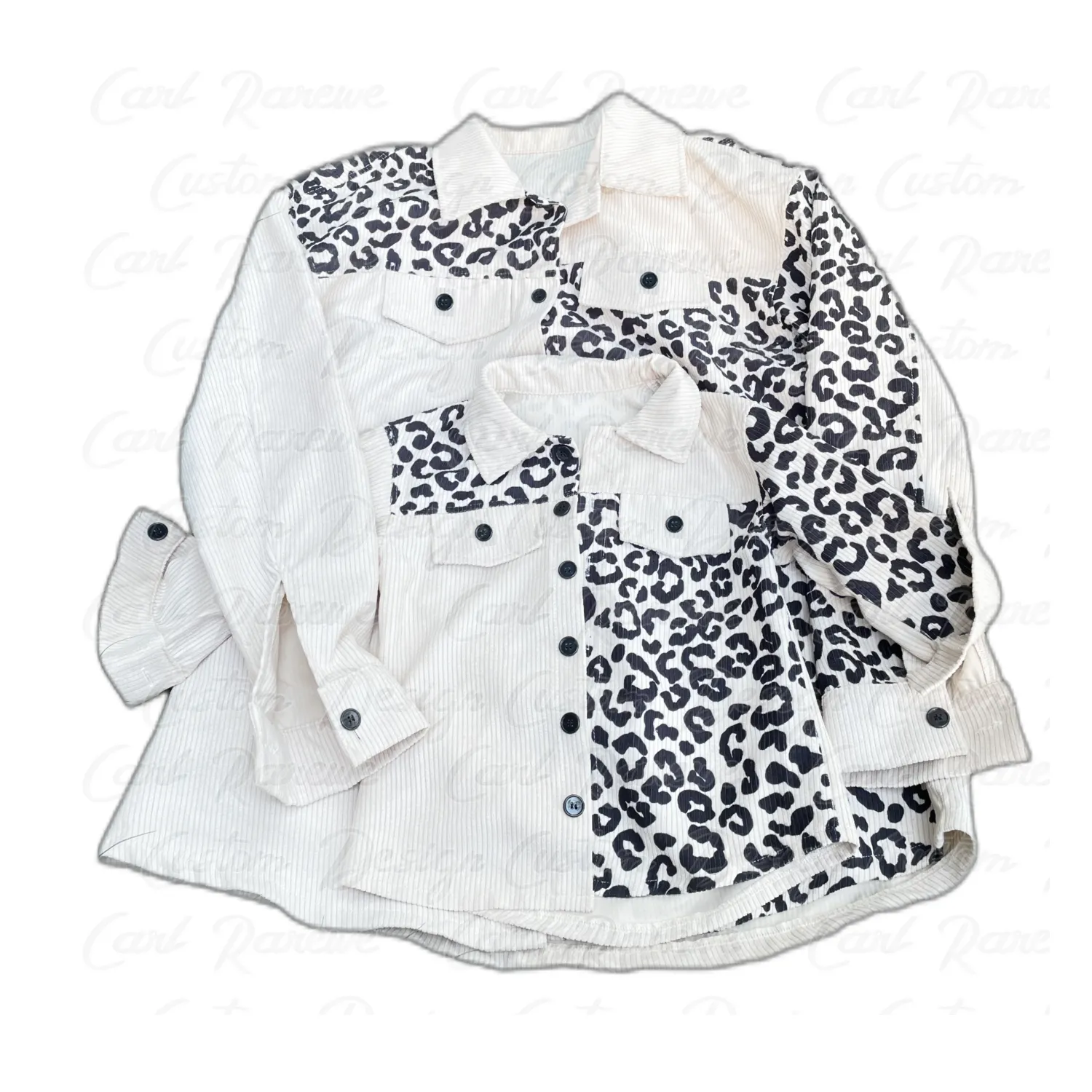 Autunno inverno oversize Mommy and Me camicia stampata leopardata in velluto a coste per mamma e Me camicette leopardate con cuciture a risvolto personalizzabili