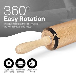 Cổ Điển Gỗ Cán Pin Với Xử Lý Chuyên Nghiệp Bột Con Lăn Cho Nhà Bánh Pizza Pastry Pasta Bánh Mì Cookie Nấu Ăn - Product Image 4