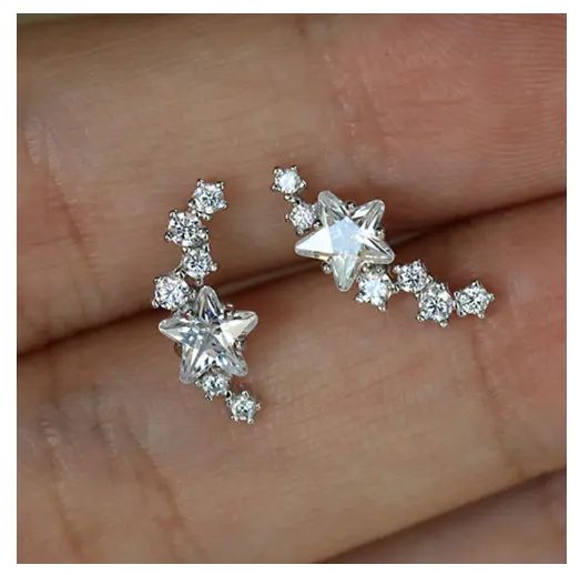 도매 한국 스타일 보석 귀여운 별 모양의 큐빅 지르코니아 작은 섬세한 다이아몬드 스타 여성 긴 스터드 귀걸이
