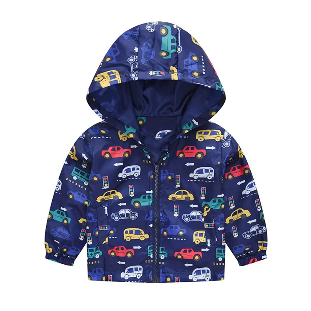 Chaqueta con estampado de dinosaurio para niño y niña, impermeable a prueba de viento con capucha, gabardina de manga larga para bebé